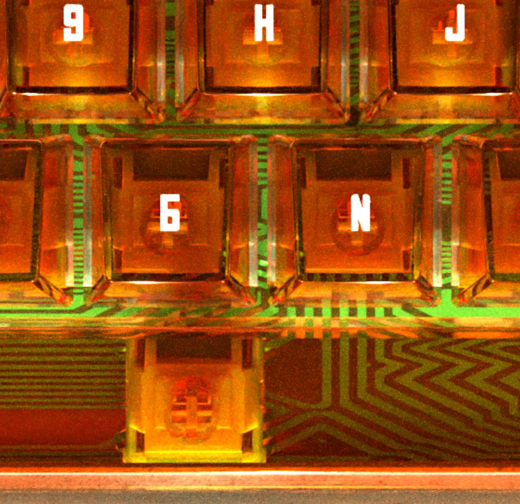 BRUT — glowing amber translucent keycaps, macro