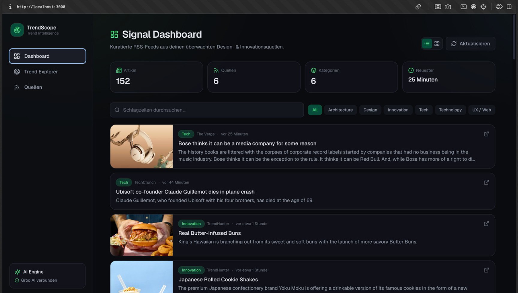 TrendScope — Signal Dashboard screen